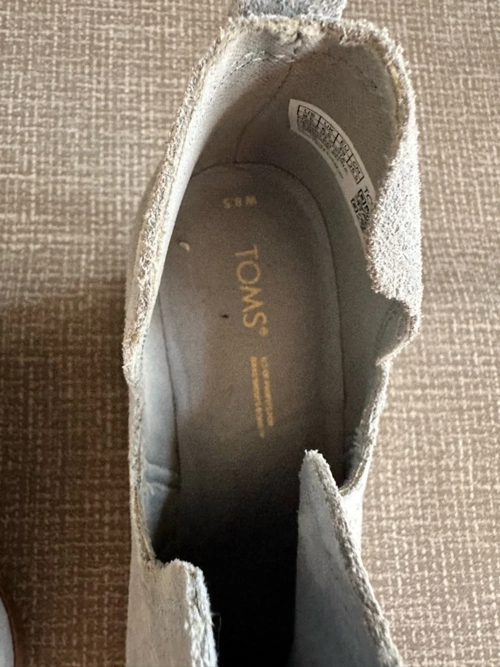 TOMS Suede Wedge Ankle Booties Dusty Blue Gray Slip On Comfort Womens 8.5